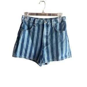 Zara Women’s Striped Denim Jean Shorts-High Rise Waist-Modern Chic-Sz 4